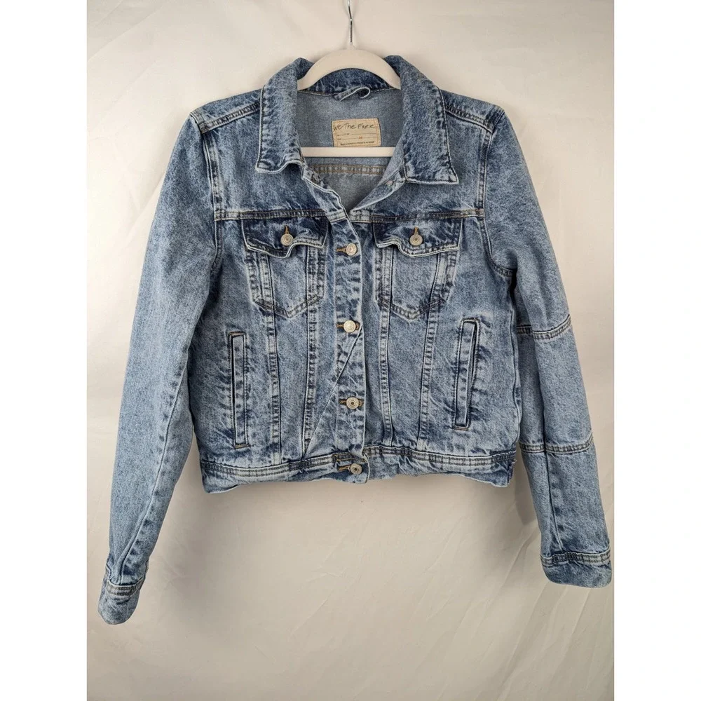 Free People Womens Acid Wash Trucker Jacket Size M Boho Indie Western Distressed - Picture 2 of 10